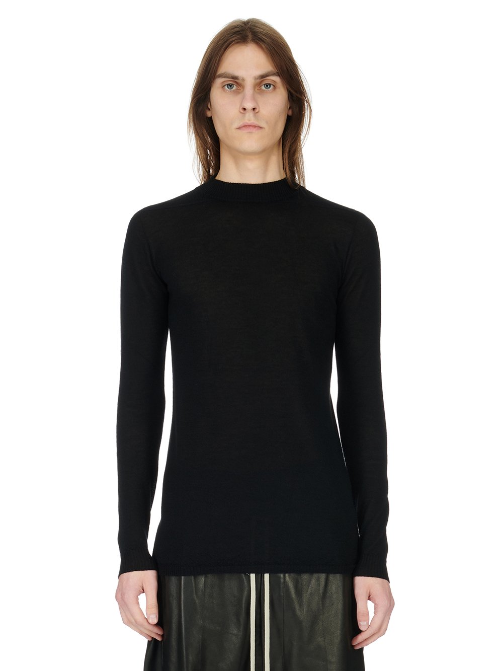 RICK OWENS FW23 LUXOR LEVEL LUPETTO IN BLACK LIGHTWEIGHT RASATO KNIT