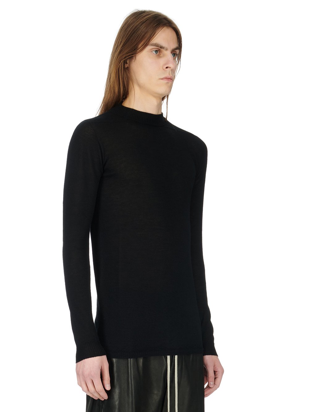 RICK OWENS FW23 LUXOR LEVEL LUPETTO IN BLACK LIGHTWEIGHT RASATO KNIT