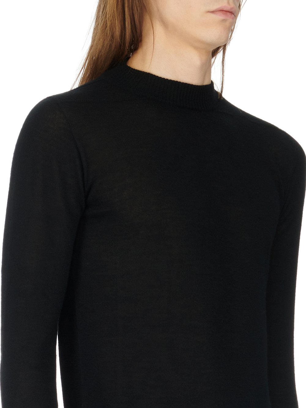 RICK OWENS FW23 LUXOR LEVEL LUPETTO IN BLACK LIGHTWEIGHT RASATO KNIT