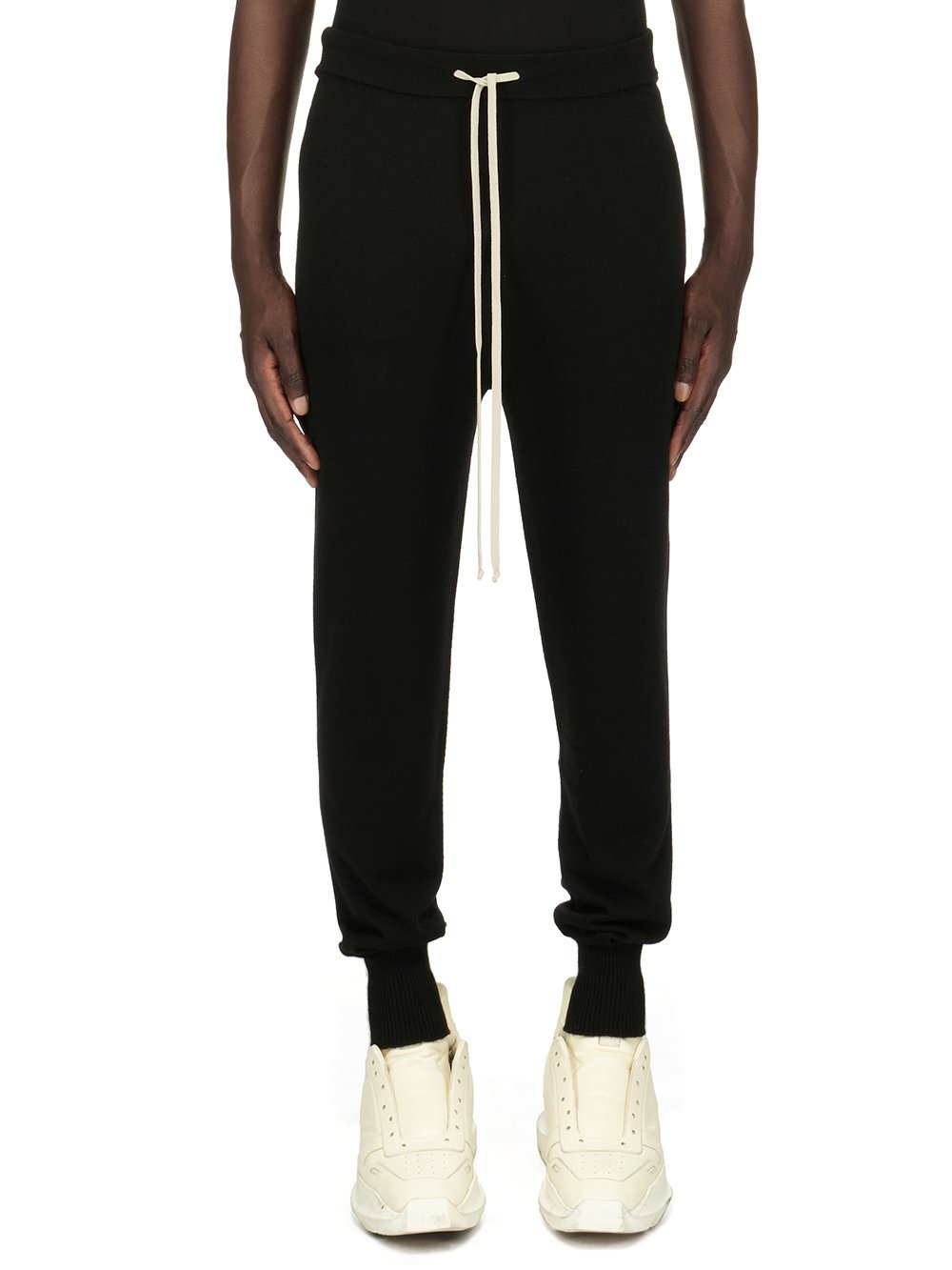 RICK OWENS FW23 LUXOR TRACK PANTS IN BLACK LIGHTWEIGHT RASATO KNIT