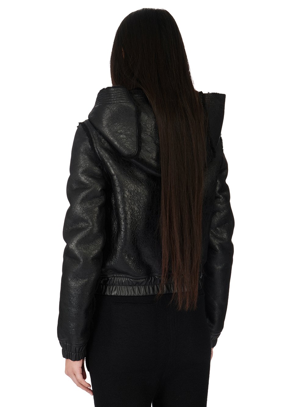 RICK OWENS FW23 LUXOR EDFU HOODED JKT IN BLACK BUTTER LAMB SHEARLING