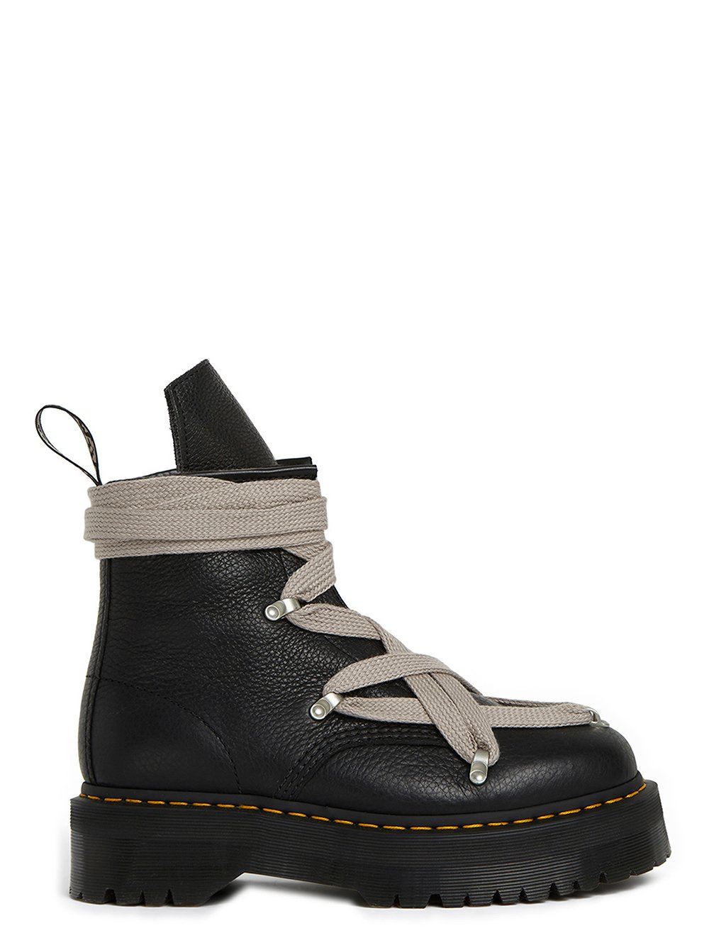 DR. MARTENS x RICK OWENS FW22 STROBE 1460 DR MARTENS BLACK BOOT IN MATTE GRAINY COW LEATHER. 