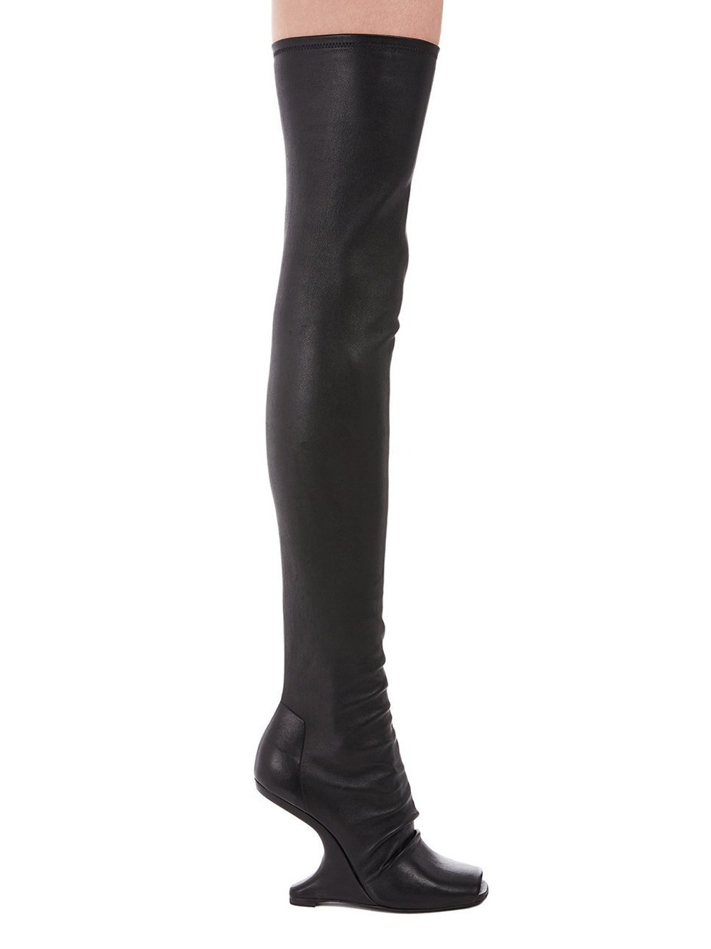 RICK OWENS FW23 LUXOR CANTILEVER 11 THIGH HIGH IN  BLACK STRETCH LAMB LEATHER