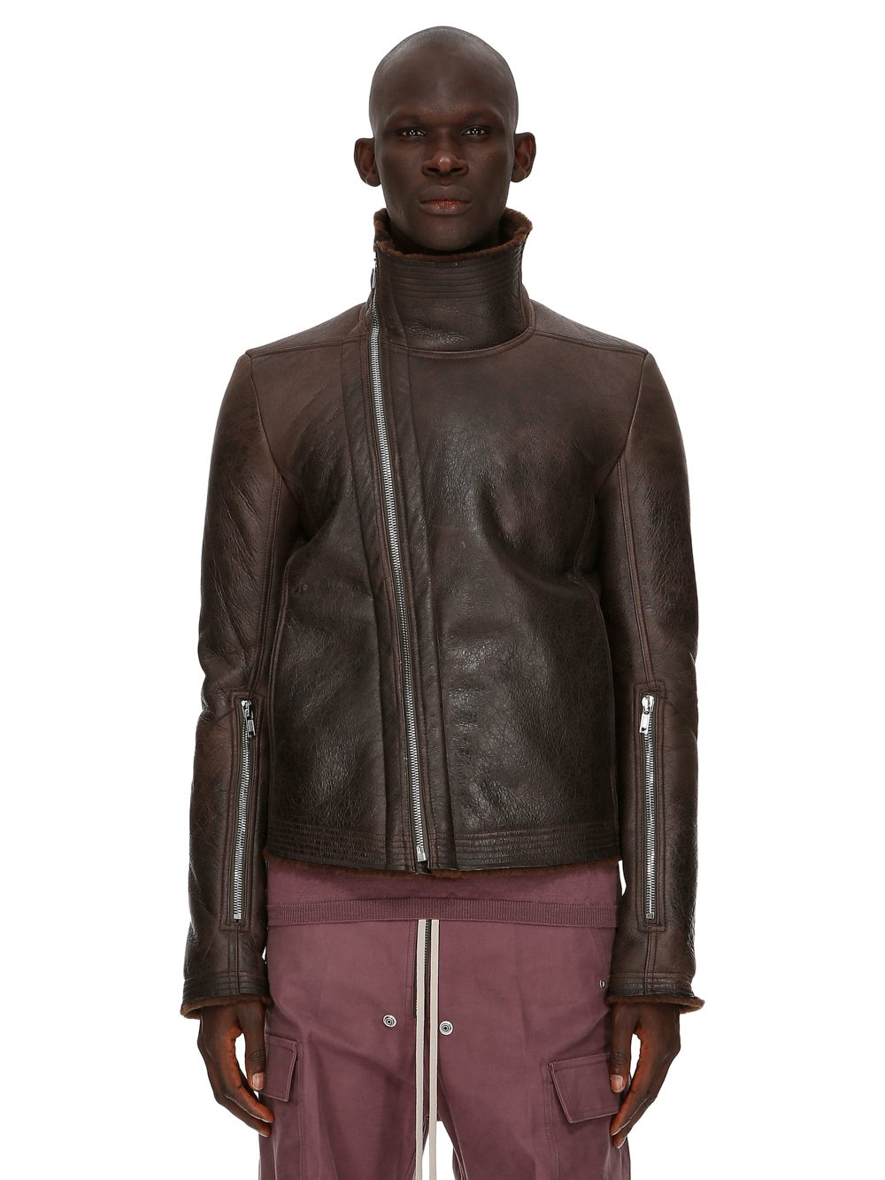 RICK OWENS FW23 LUXOR BAUHAUS JKT IN BROWN BUTTER LAMB SHEARLING