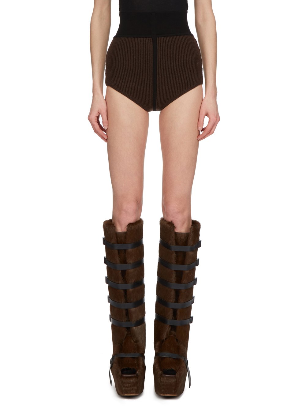 RICK OWENS FW23 LUXOR RUNWAY DIRT PANTIES IN BROWN AND BLACK HEAVY RIB RECYCLED CASHMERE