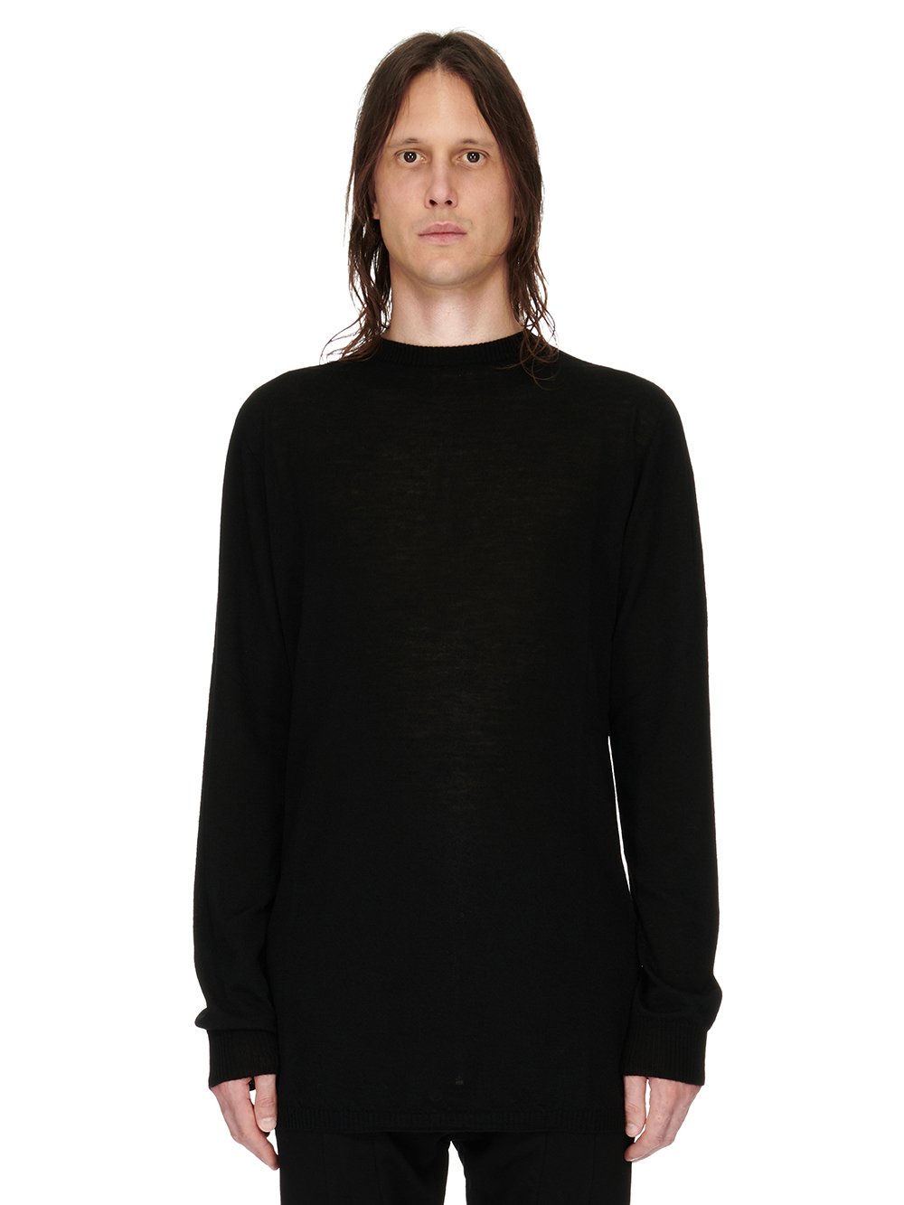 RICK OWENS FW23 LUXOR OVERSIZED ROUND NECK IN BLACK LIGHTWEIGHT RASATO KNIT