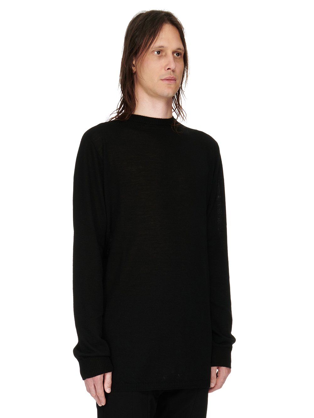 RICK OWENS FW23 LUXOR OVERSIZED ROUND NECK IN BLACK LIGHTWEIGHT RASATO KNIT