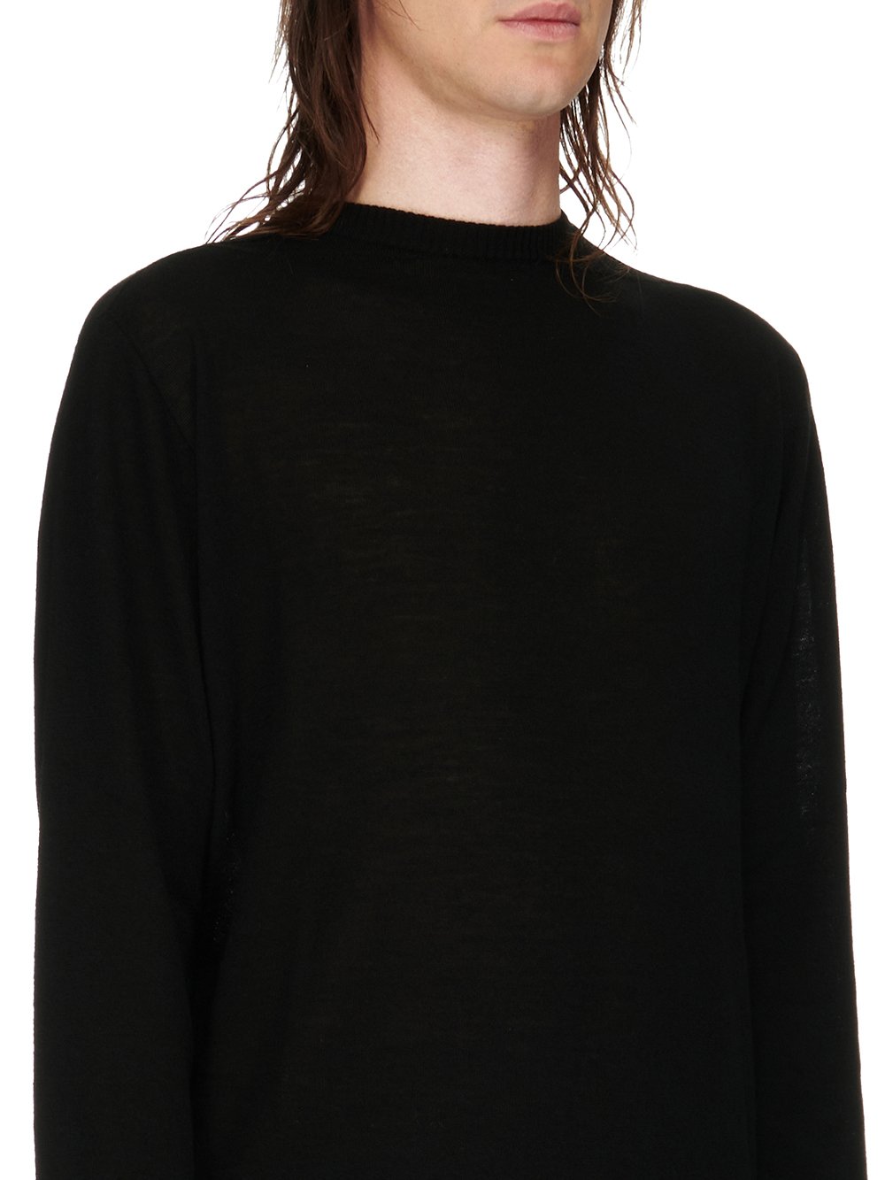 RICK OWENS FW23 LUXOR OVERSIZED ROUND NECK IN BLACK LIGHTWEIGHT RASATO KNIT