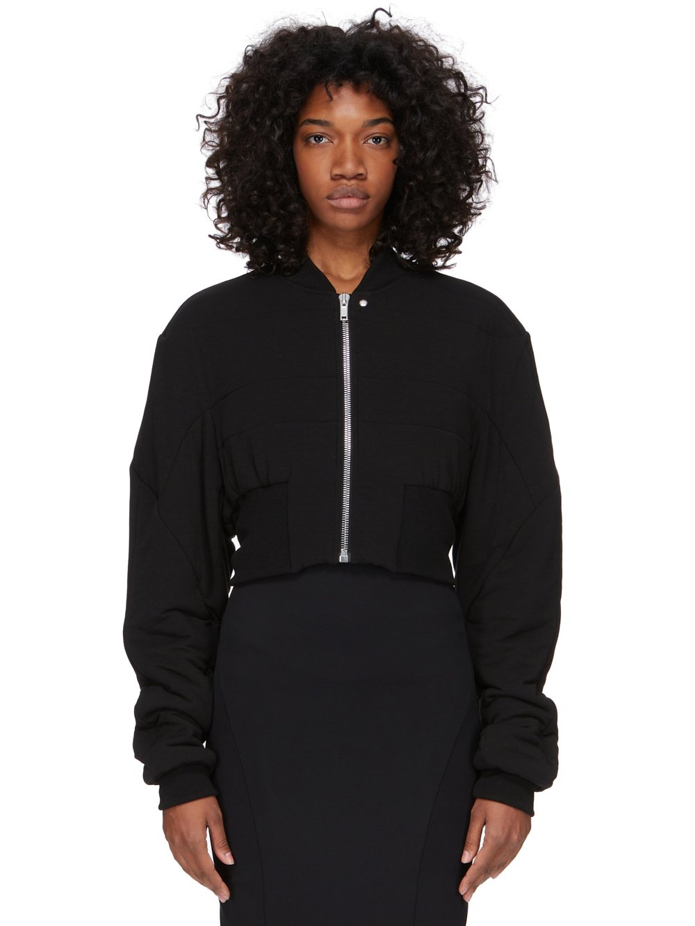 RICK OWENS LILIES FW23 LUXOR COLLAGE BOMBER IN BLACK MODAL CASHMERE JERSEY