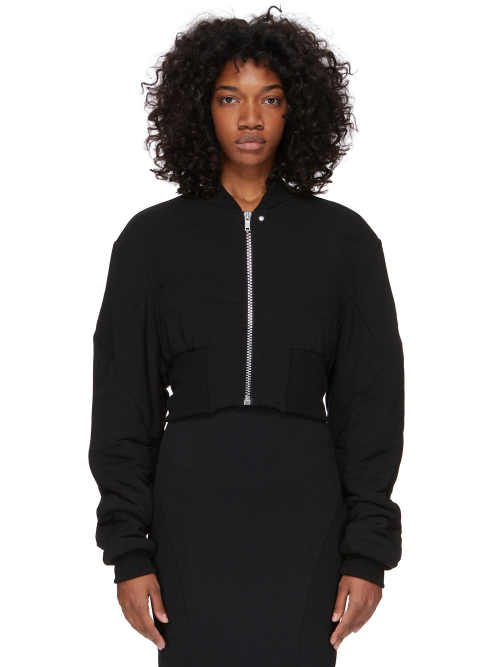 RICK OWENS LILIES FW23 LUXOR COLLAGE BOMBER IN BLACK MODAL CASHMERE JERSEY RICK OWENS LILIES FW23 LUXOR COLLAGE BOMBER IN BLACK MODAL CASHMERE JERSEY