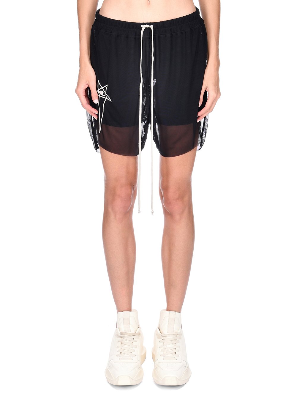CHAMPION X RICK OWENS DOLPHIN BOXERS IN BLACK RECYCLED NYLON MICROMESH