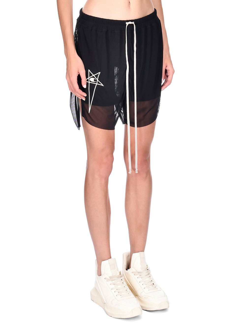 CHAMPION X RICK OWENS DOLPHIN BOXERS IN BLACK RECYCLED NYLON MICROMESH