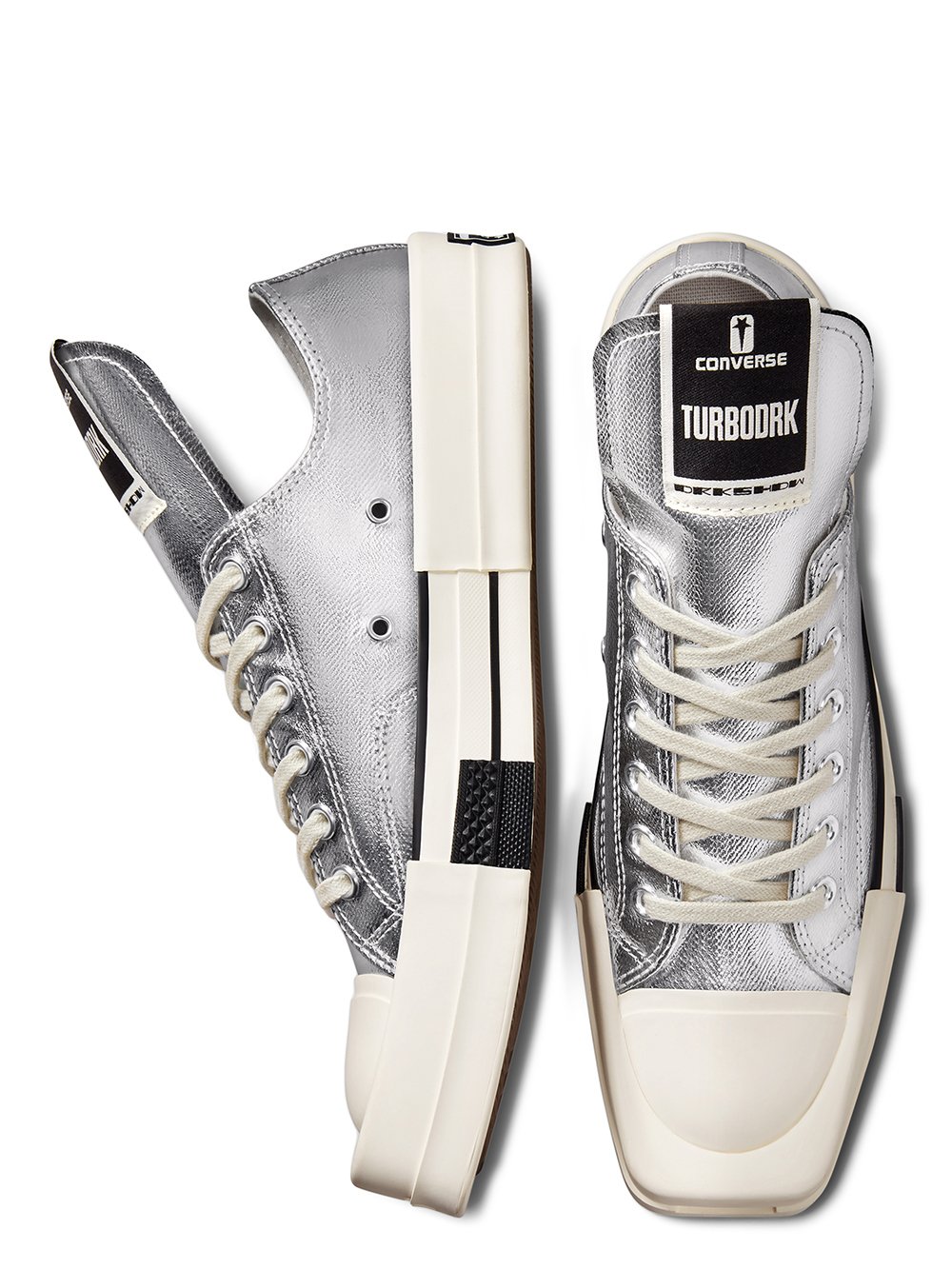 CONVERSE X DRKSHDW TURBODRK IN SILVER AND WHITE