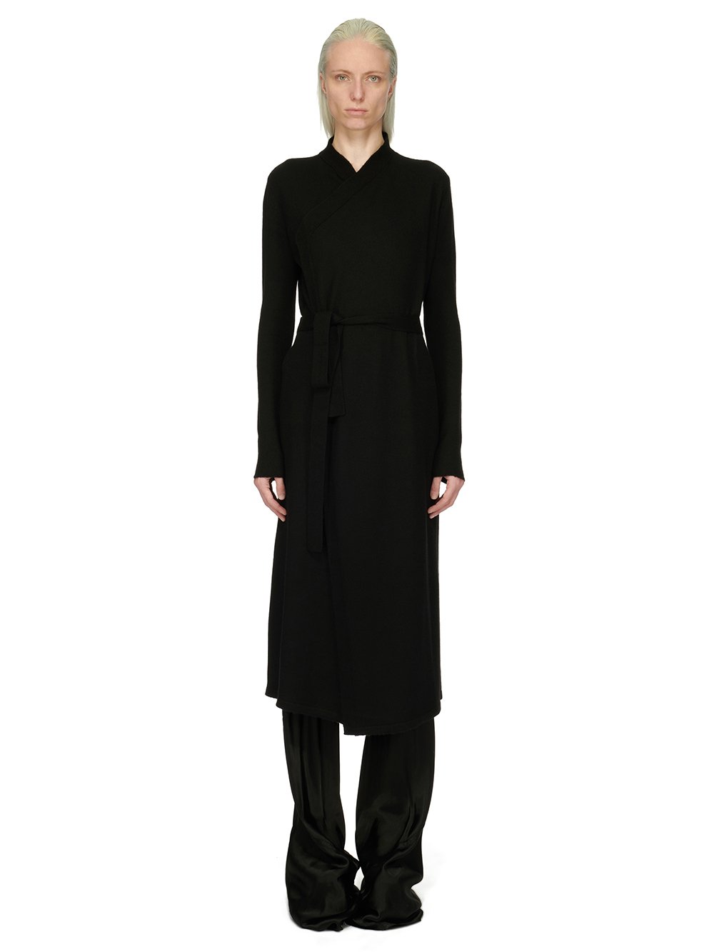 RICK OWENS FOREVER BATHROBE IN BLACK BOILED CASHMERE. 