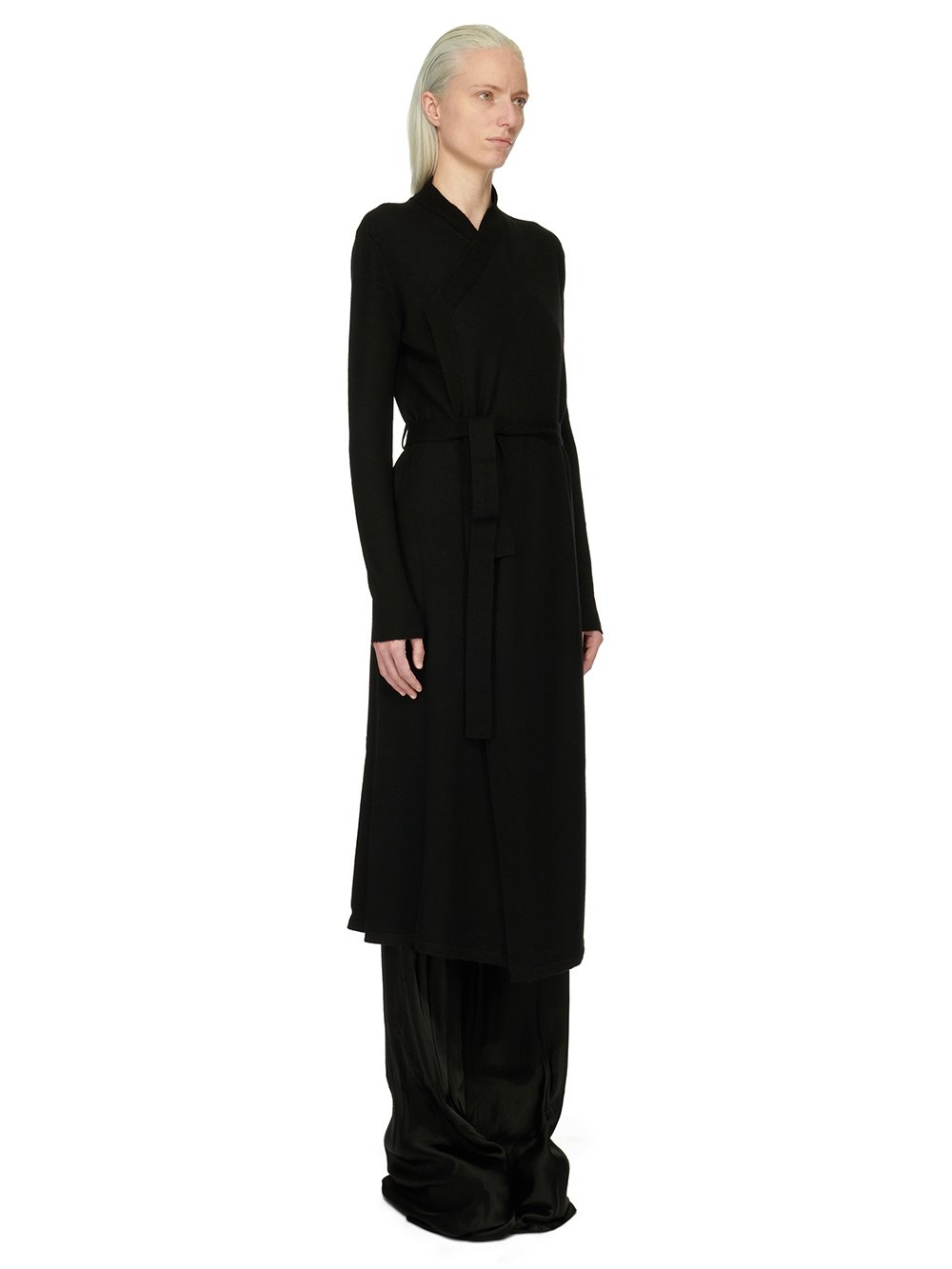 RICK OWENS FOREVER BATHROBE IN BLACK BOILED CASHMERE. 