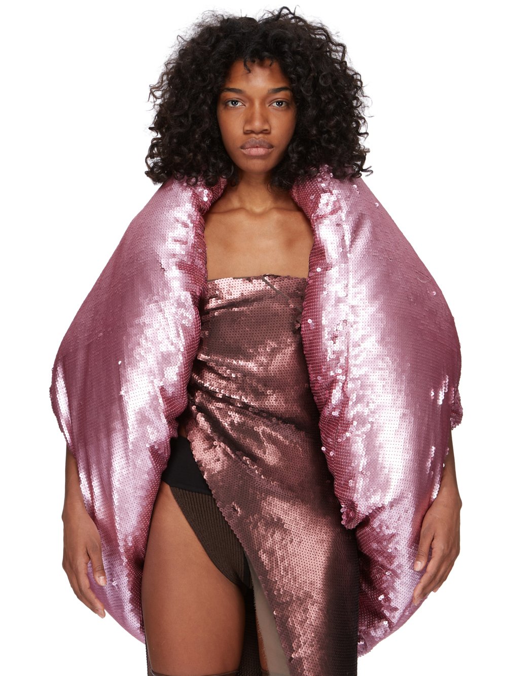 RICK OWENS FW23 LUXOR RUNWAY DONUT IN MAUVE AND PINK SEQUIN EMBROIDERED RECYCLED NYLON