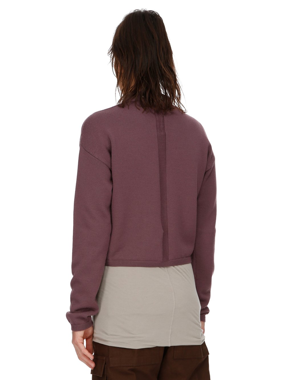 RICK OWENS FW23 LUXOR CROPPED PETER CARDIGAN IN AMETHYST LIGHTWEIGHT RASATO KNIT