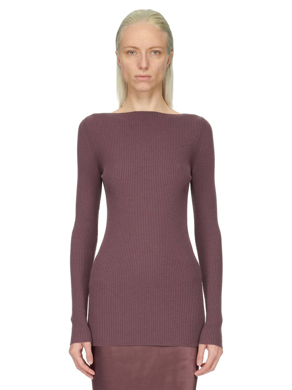 RICK OWENS FW23 LUXOR AL TOP IN AMETHYST PURPLE LIGHTWEIGHT RIBBED KNIT