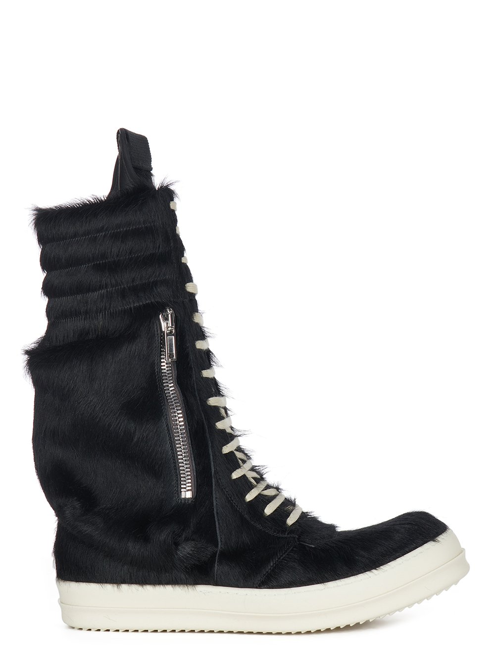 RICK OWENS FW23 LUXOR CARGOBASKET IN BLACK AND MILK LONG HAIR PONY RICK OWENS FW23 LUXOR CARGOBASKET IN BLACK AND MILK LONG HAIR PONY