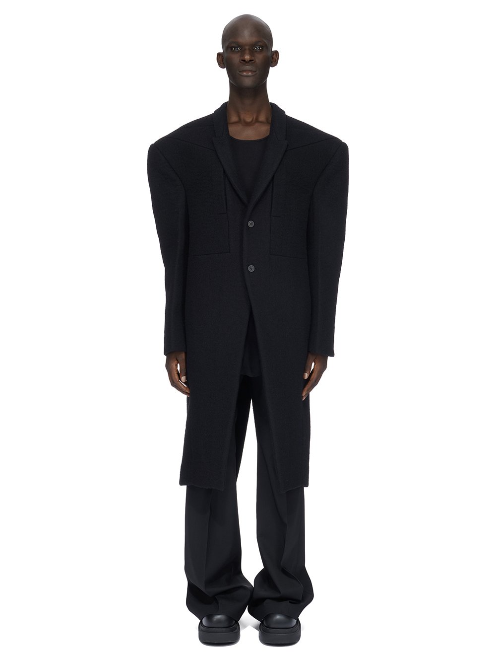 RICK OWENS FW23 LUXOR SOFT JUMBO TATLIN COAT IN BLACK BOILED WOOL