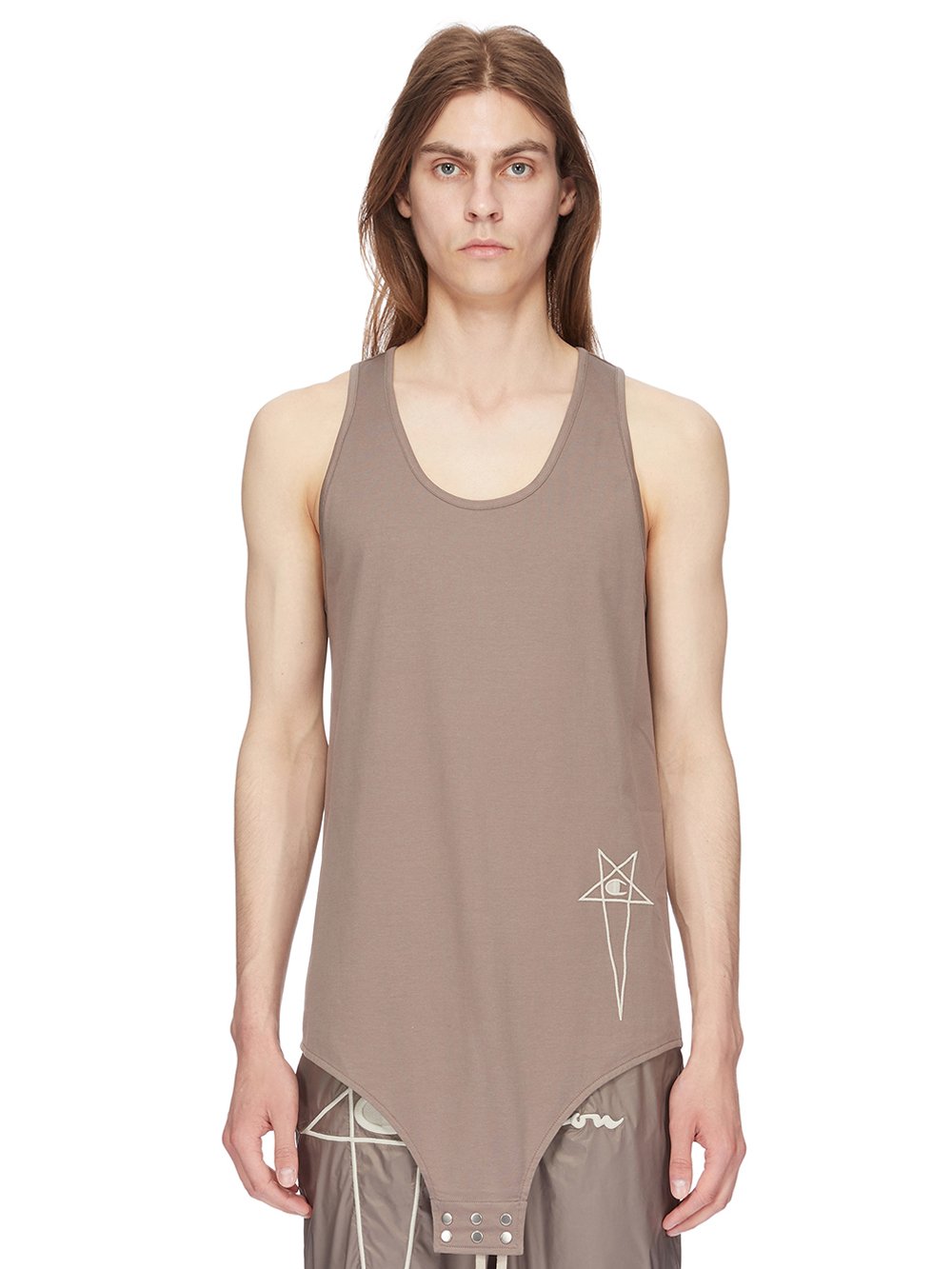 CHAMPION X RICK OWENS BASKETBALL TANK IN DUST GREY MEDIUM WEIGHT COTTON JERSEY 