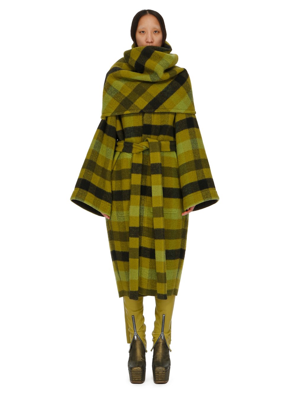 RICK OWENS FW23 LUXOR DAGGER ROBE IN BOILED WOOL PLAID