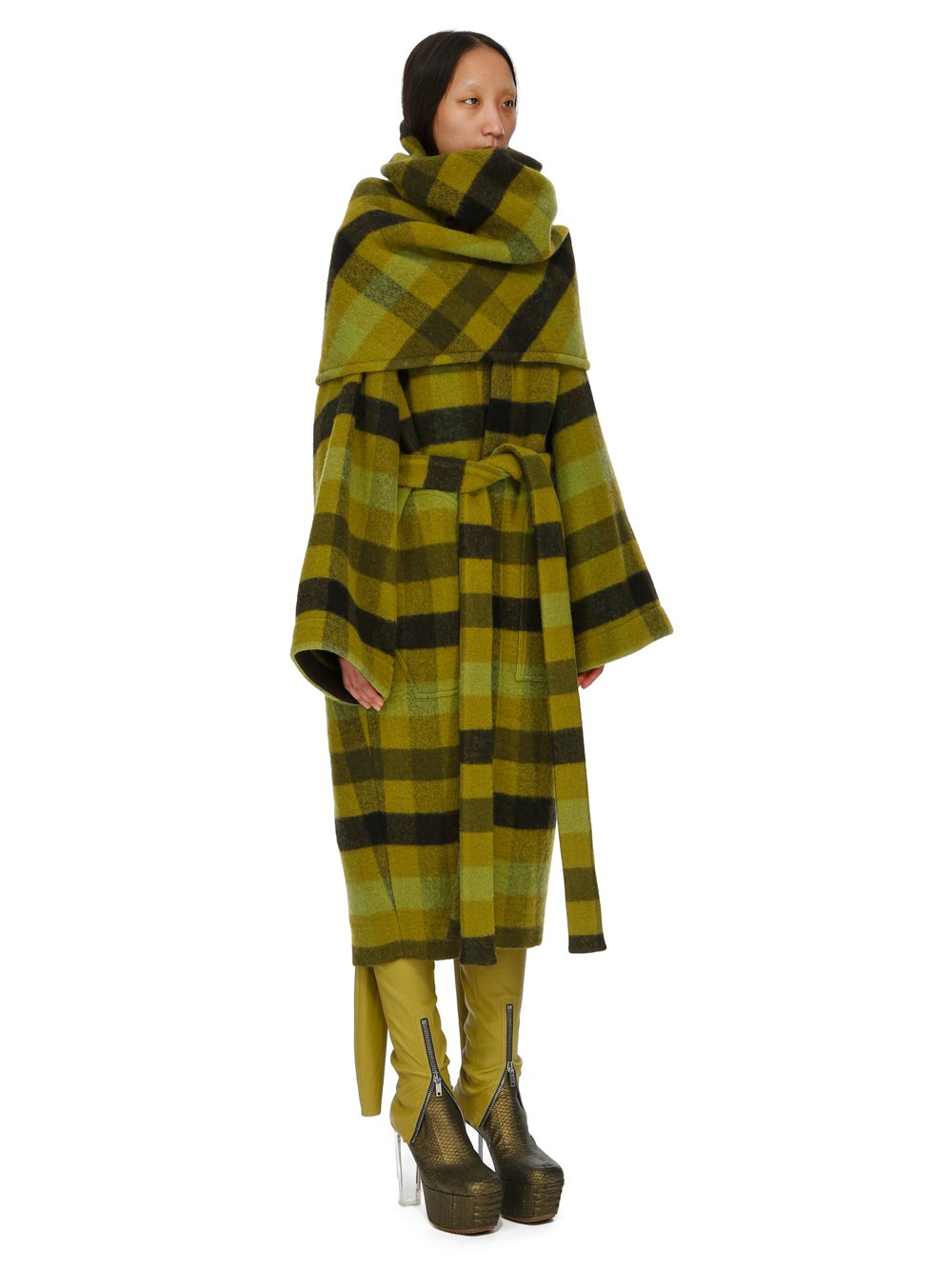 RICK OWENS FW23 LUXOR DAGGER ROBE IN BOILED WOOL PLAID