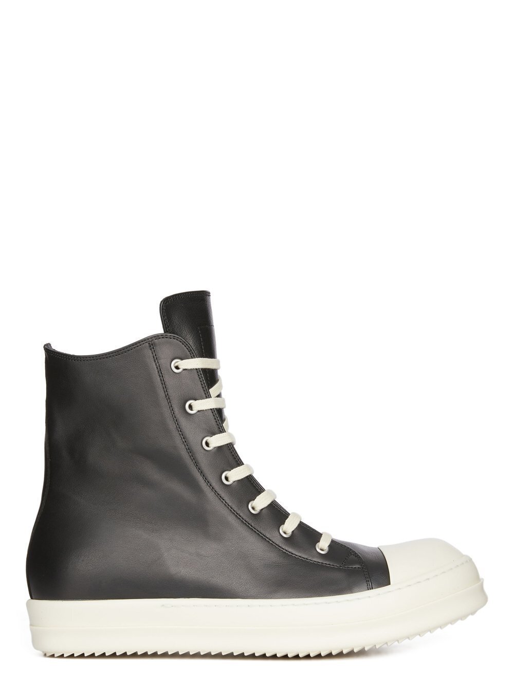 RICK OWENS FW23 LUXOR SNEAKERS IN BLACK AND MILK FULL GRAIN CALF LEATHER