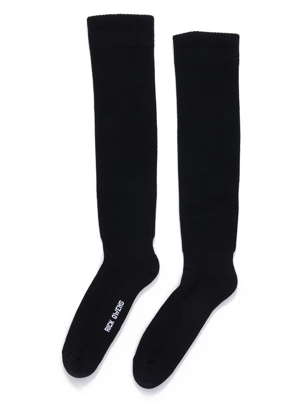 RICK OWENS FW23 LUXOR KNEE HIGH SOCKS IN BLACK AND MILK COTTON KNIT