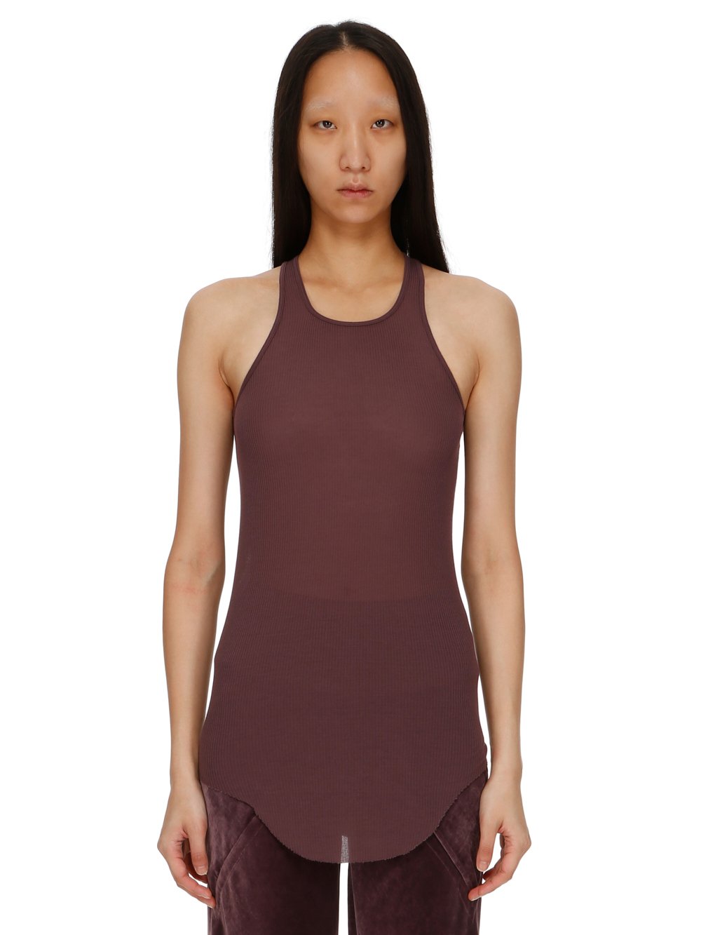 RICK OWENS FW23 LUXOR BASIC RIB TANK IN AMETHYST PURPLE VISCOSE SILK RIB JERSEY