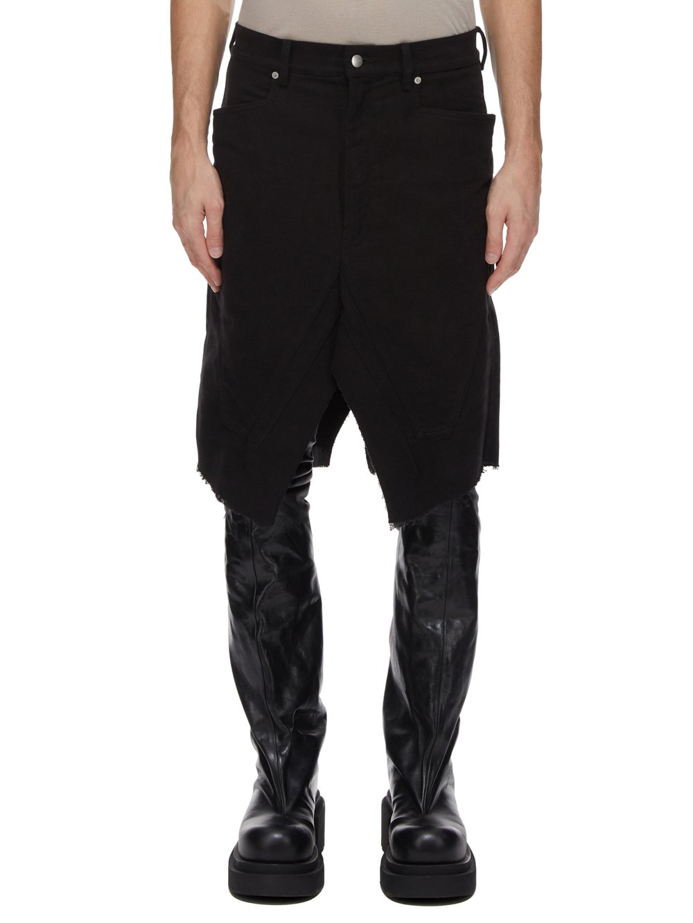 RICK OWENS FW23 LUXOR SLIVERED SKIRT IN  BLACK BRUSHED HEAVY TWILL