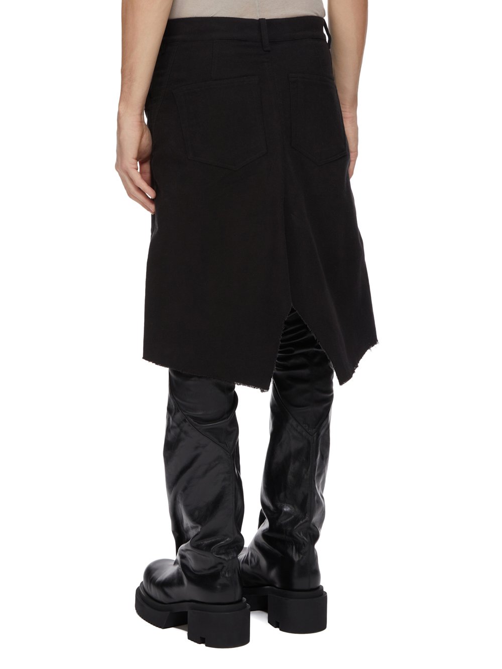 RICK OWENS FW23 LUXOR SLIVERED SKIRT IN  BLACK BRUSHED HEAVY TWILL