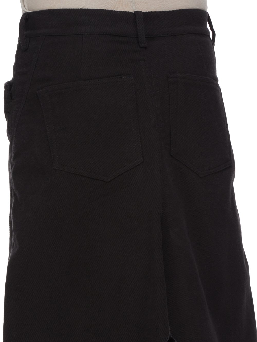 RICK OWENS FW23 LUXOR SLIVERED SKIRT IN  BLACK BRUSHED HEAVY TWILL