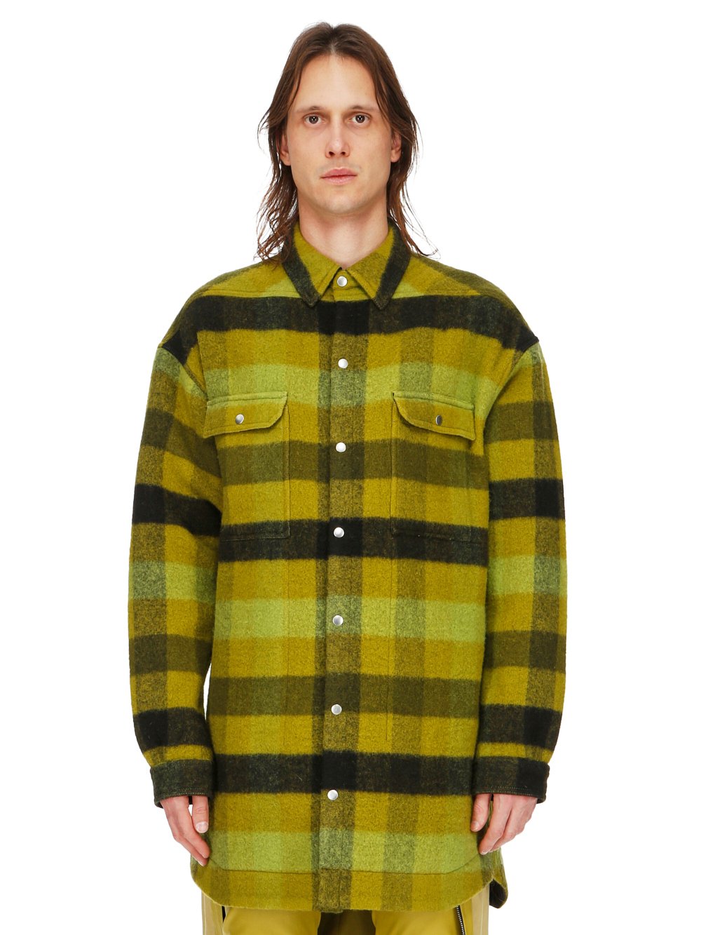 RICK OWENS FW23 LUXOR OVERSIZED OUTERSHIRT IN ACID BOILED WOOL PLAID