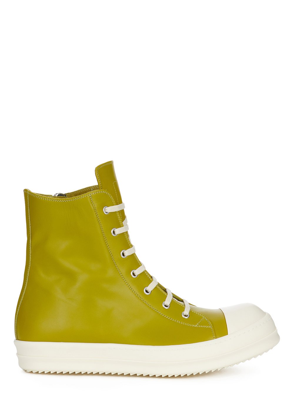 RICK OWENS FW23 LUXOR SNEAKERS IN ACID AND MILK CORTINA GREASE CALF LEATHER RICK OWENS FW23 LUXOR SNEAKERS IN ACID AND MILK CORTINA GREASE CALF LEATHER