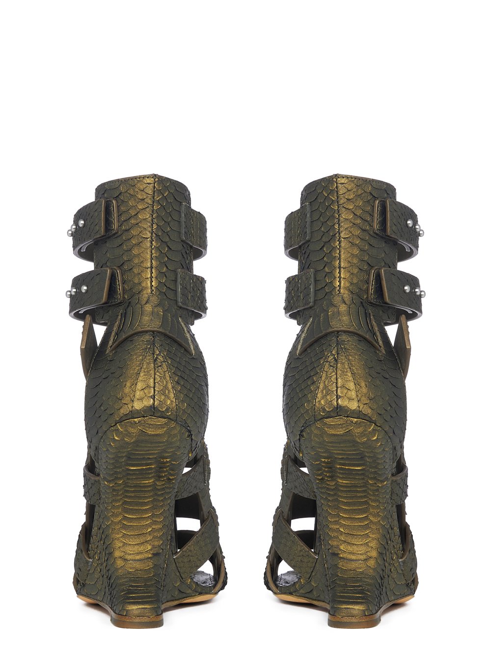 RICK OWENS FW23 LUXOR CANTILEVER 11 SPARTAN IN METALLIC ACID XENOCHROPHIS SNAKE