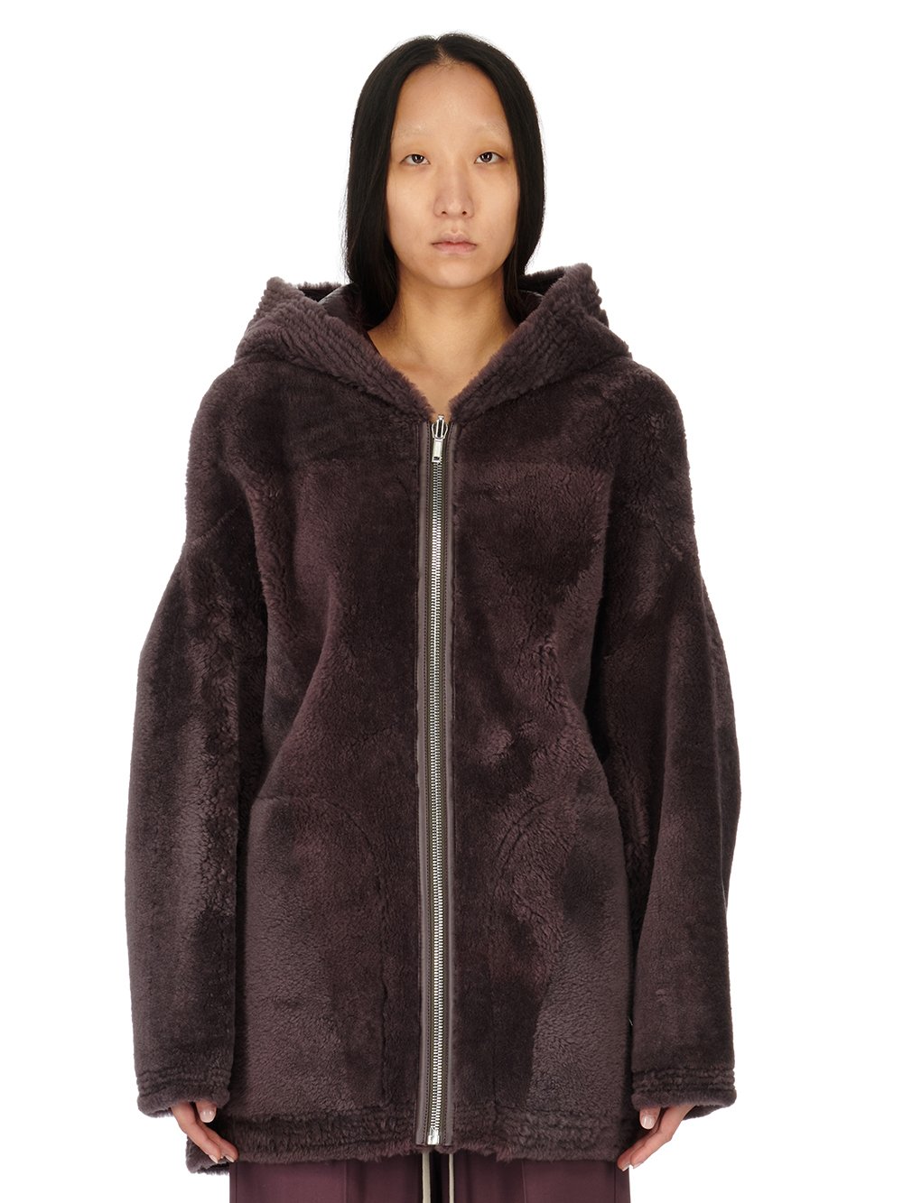 RICK OWENS FW23 LUXOR ZIP FRONT PETER IN AMETHYST BUTTER LAMB SHEARLING