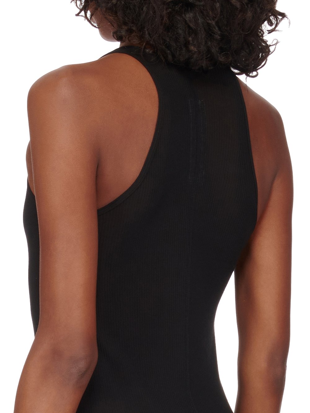 RICK OWENS FOREVER TANK DRESS IN BLACK VISCOSE SILK RIB JERSEY.