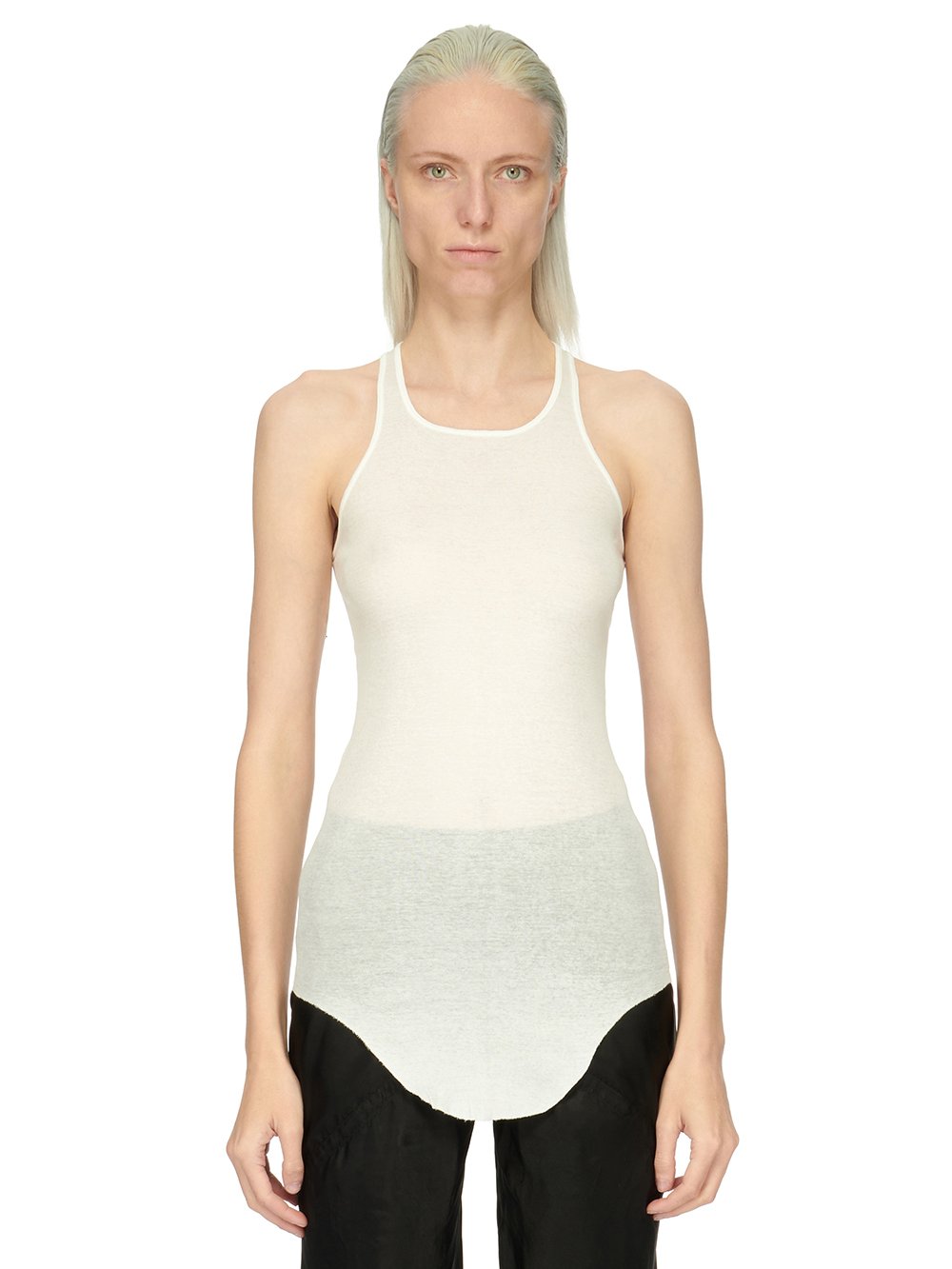 RICK OWENS FOREVER BASIC RIB TANK IN BLACK MINI RIB JERSEY