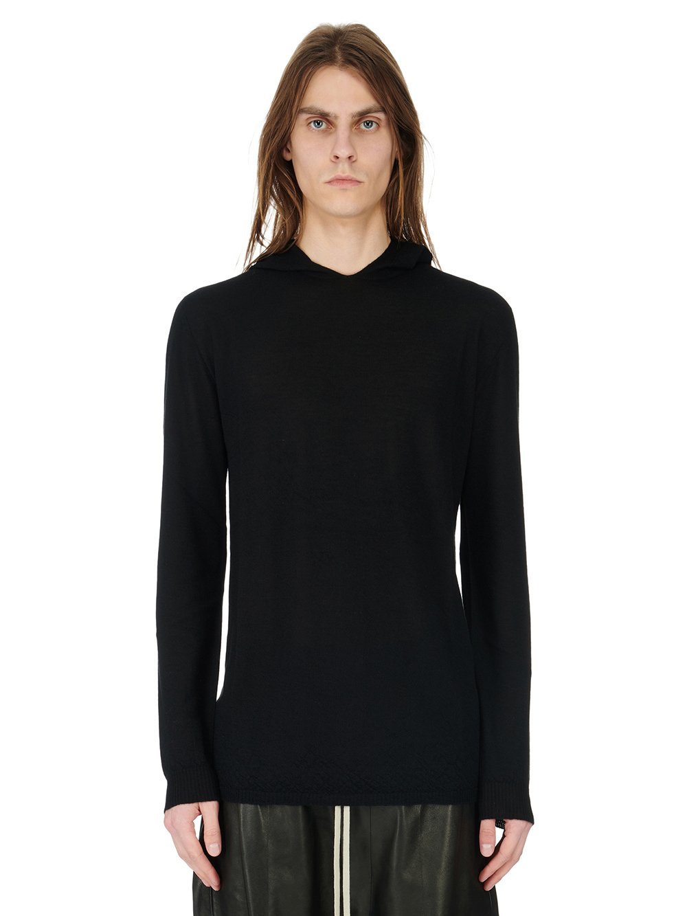 RICK OWENS FW23 LUXOR LS HOODY IN BLACK LIGHTWEIGHT RASATO KNIT