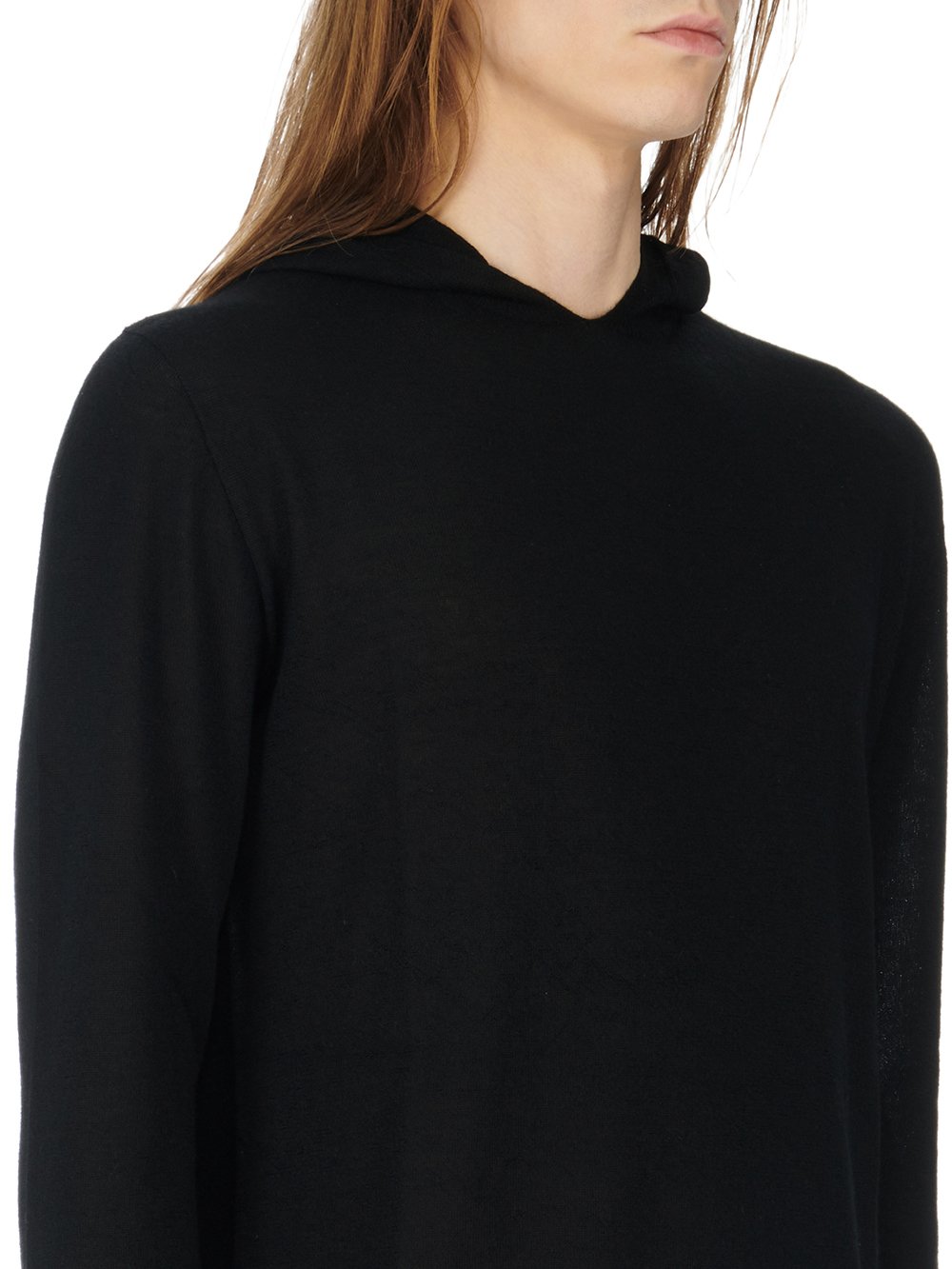 RICK OWENS FW23 LUXOR LS HOODY IN BLACK LIGHTWEIGHT RASATO KNIT