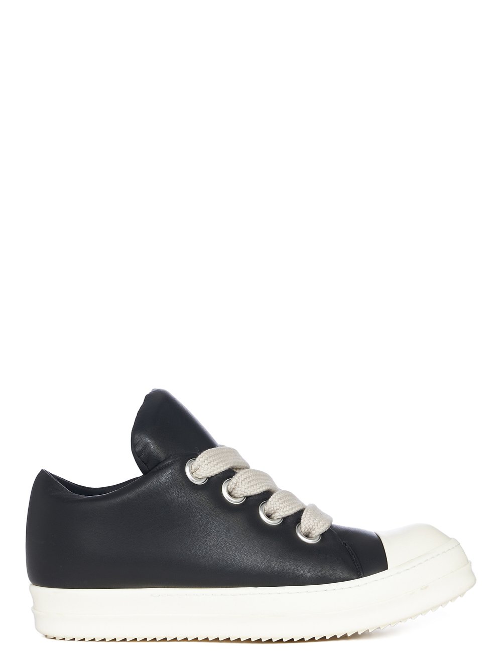 RICK OWENS FW23 LUXOR JUMBO LACE PADDED LOW SNEAKS IN BLACK AND MILK PEACHED LAMBSKIN