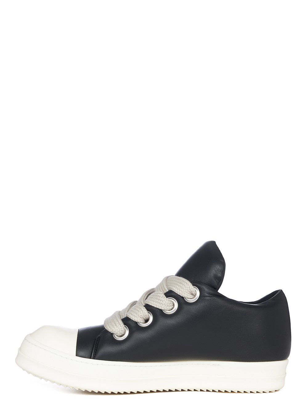 RICK OWENS FW23 LUXOR JUMBO LACE PADDED LOW SNEAKS IN BLACK AND MILK PEACHED LAMBSKIN