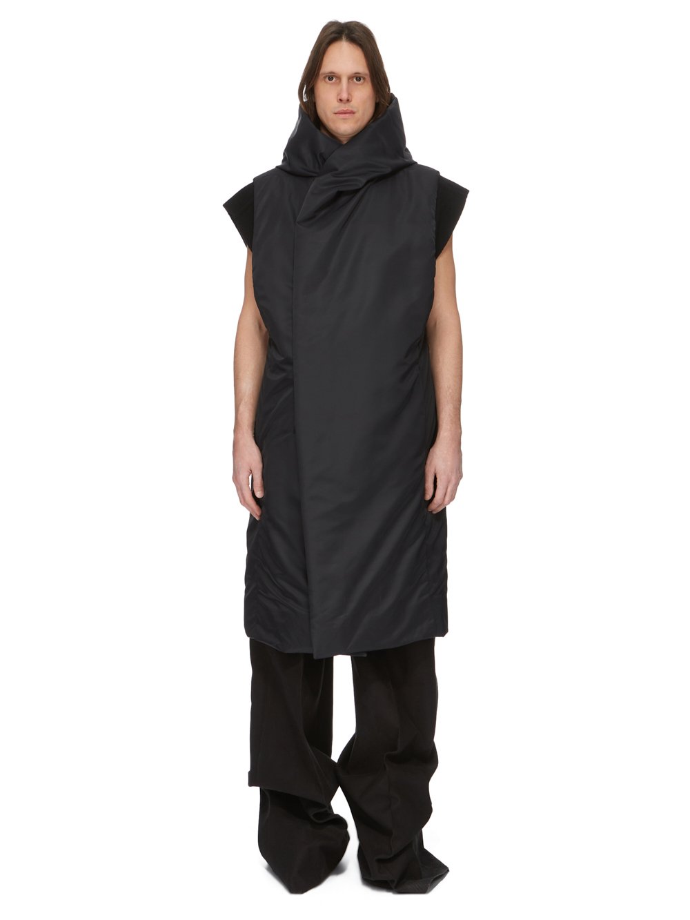 RICK OWENS FW23 LUXOR RUNWAY HOODED LINER IN BLACK RECYCLED BOMBER