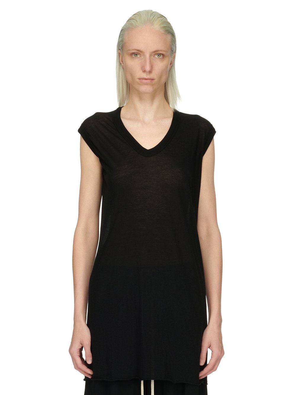 RICK OWENS FOREVER BASIC SL T IN BLACK UNSTABLE COTTON