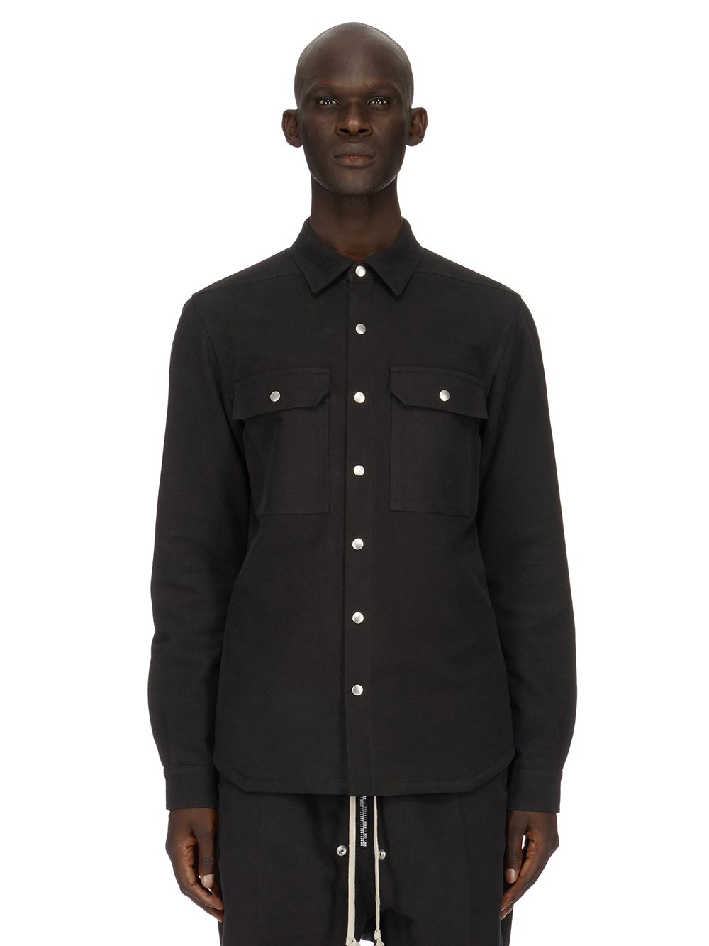 RICK OWENS FW23 LUXOR OUTERSHIRT IN BLACK BRUSHED HEAVY TWILL
