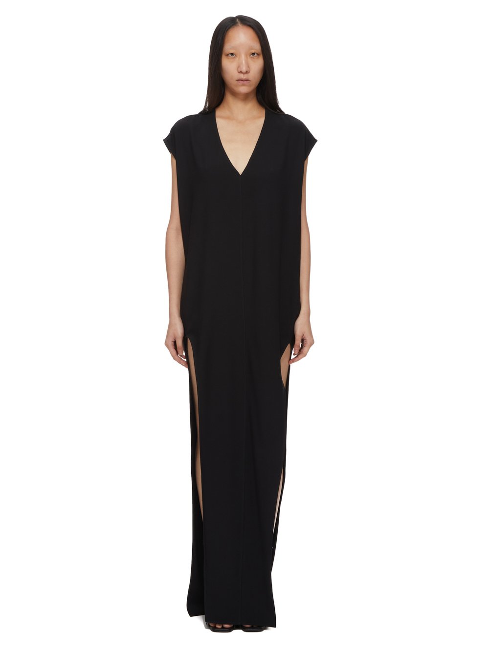 RICK OWENS FW23 LUXOR ARROWHEAD GOWN IN BLACK HEAVY CADY 