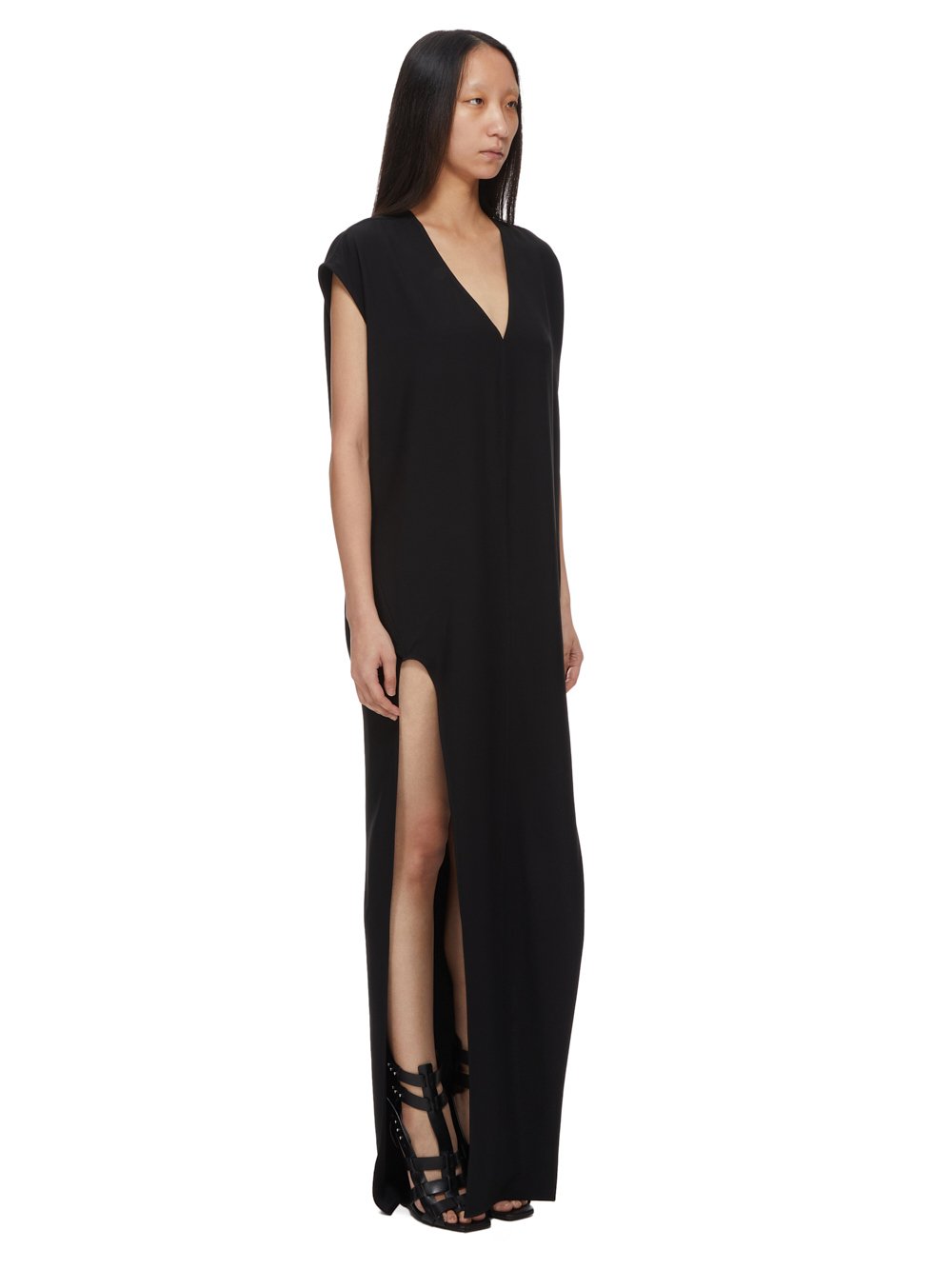 RICK OWENS FW23 LUXOR ARROWHEAD GOWN IN BLACK HEAVY CADY 