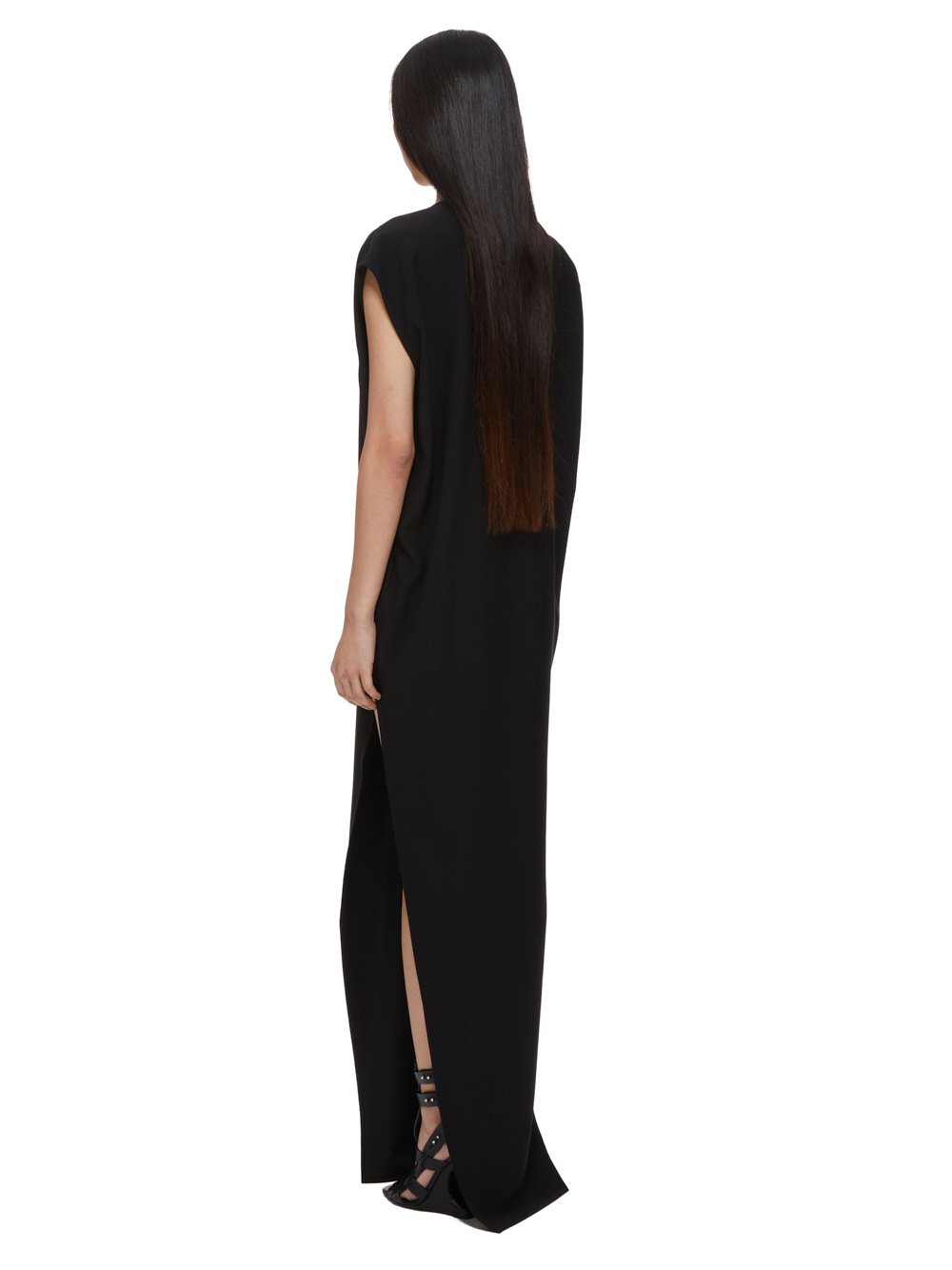 RICK OWENS FW23 LUXOR ARROWHEAD GOWN IN BLACK HEAVY CADY 