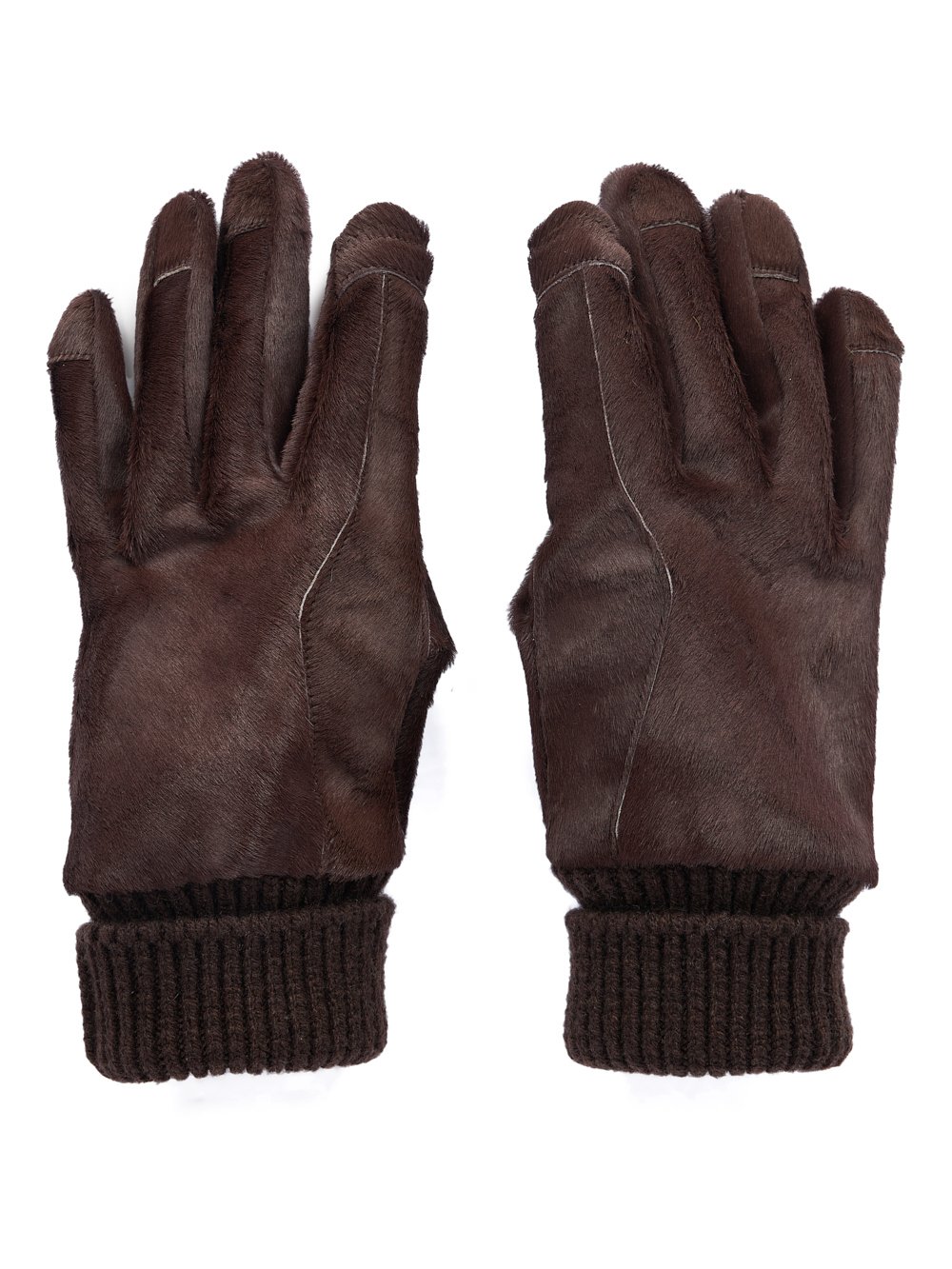 RICK OWENS FW23 LUXOR RUNWAY SHORT RIBCUFF GLOVES IN BROWN SHAVED CALF LEATHER